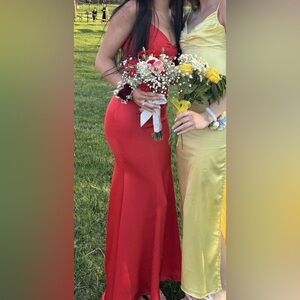 Women's Red Silk Maxi Prom Dress